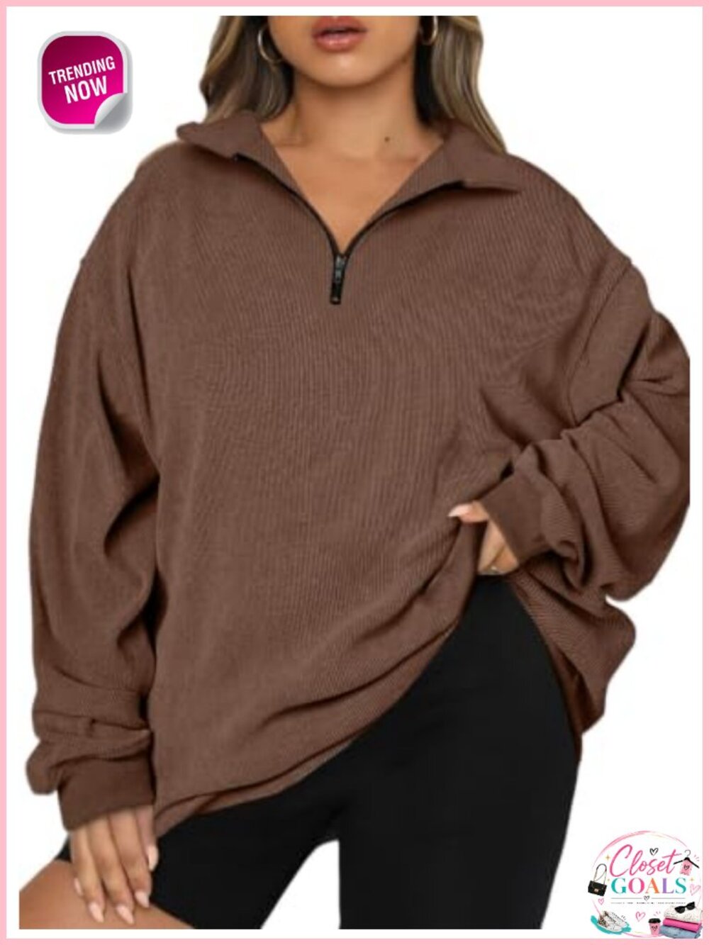 Women's Plus Size Oversized Quarter Zip Hoodie Sweatshirt Corduroy Long Sleeve